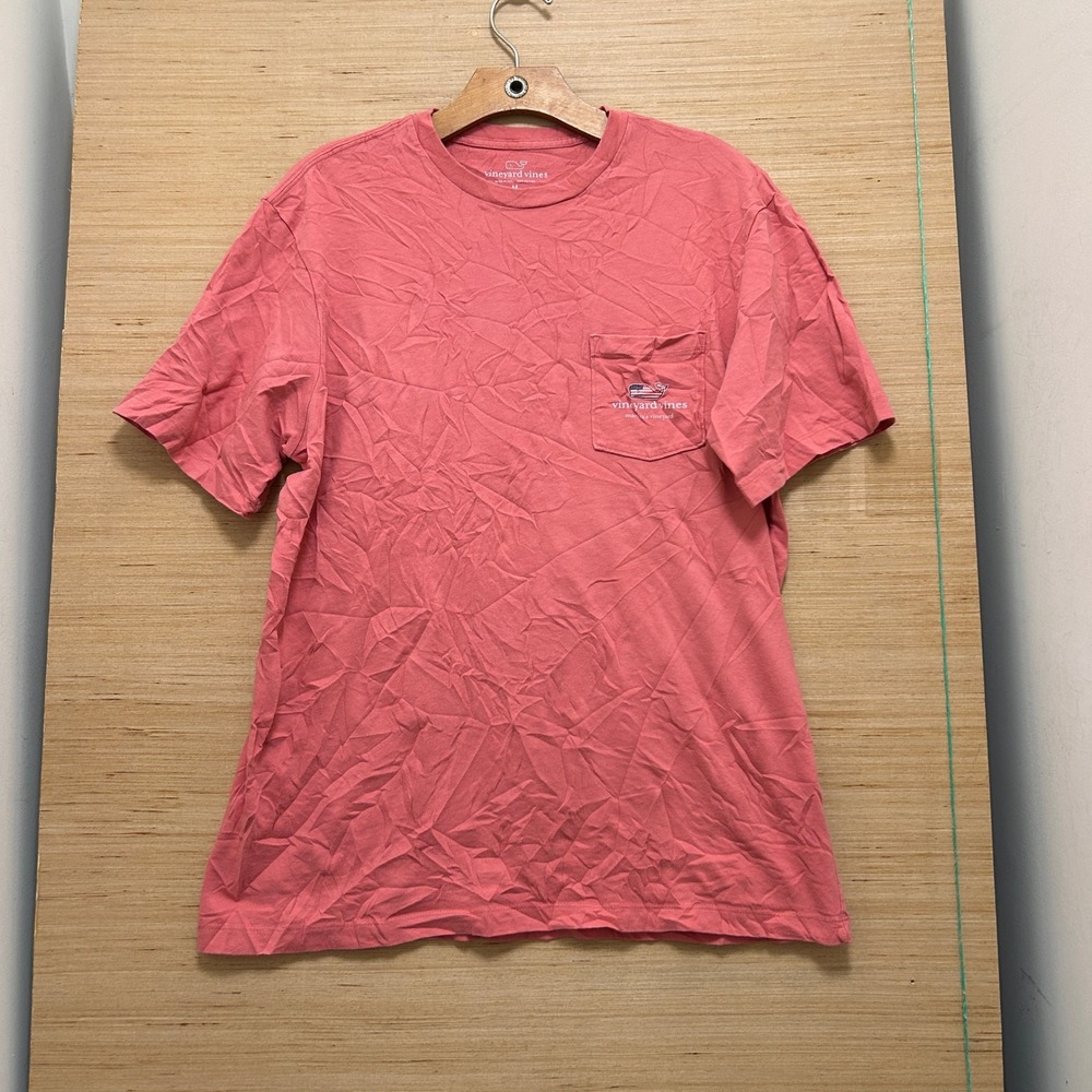 Vineyard Vines Mens Medium Coral Pink Martha's Vineyard USA Flag Pocket T-Shirt